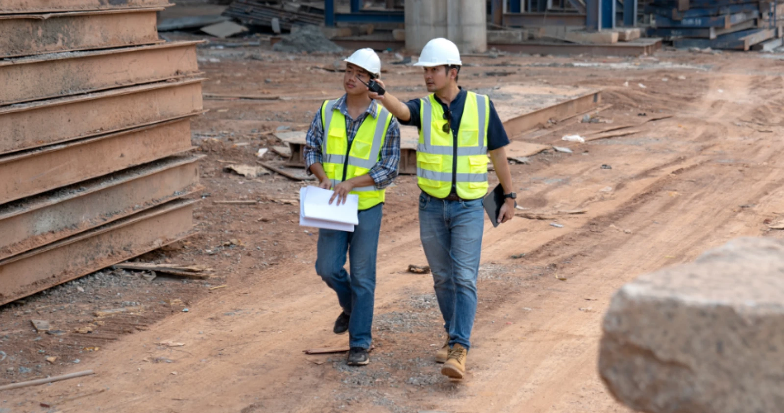 Two men at a construction site